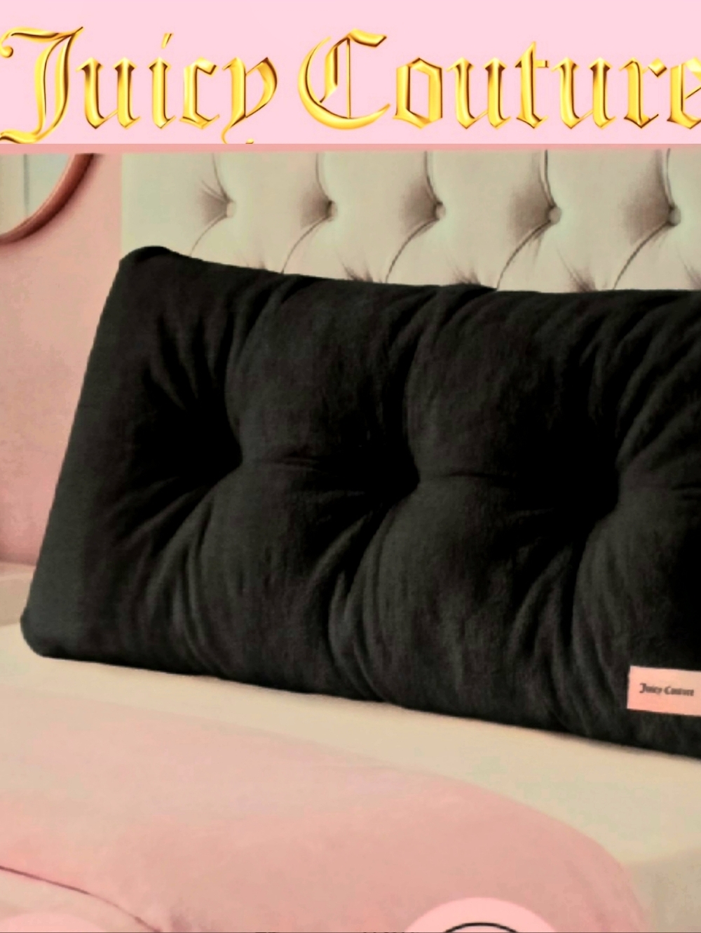 Juicy Couture Home Faux Fur Decorative Wedge Pillow- Black